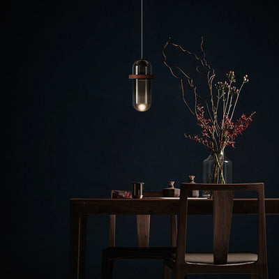 ضوء قلادة LED من الحديد والزجاج المتدرج الأسطواني البسيط الحديث لغرفة النوم 