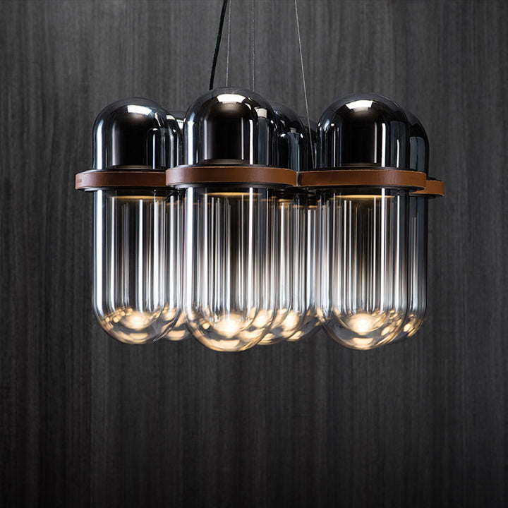 Modern Minimalist Cylinder Gradient Glass Iron LED Pendant Light For Bedroom