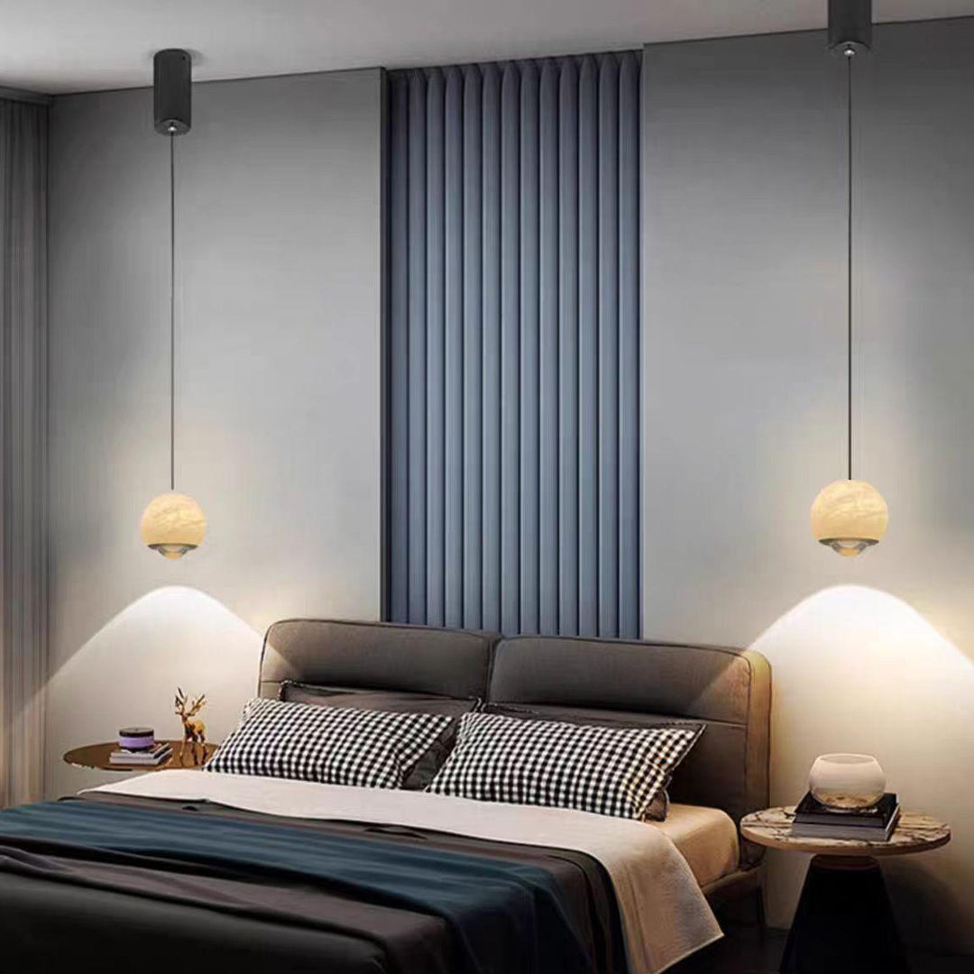 Suspension LED en aluminium et marbre avec globe minimaliste moderne pour chambre 