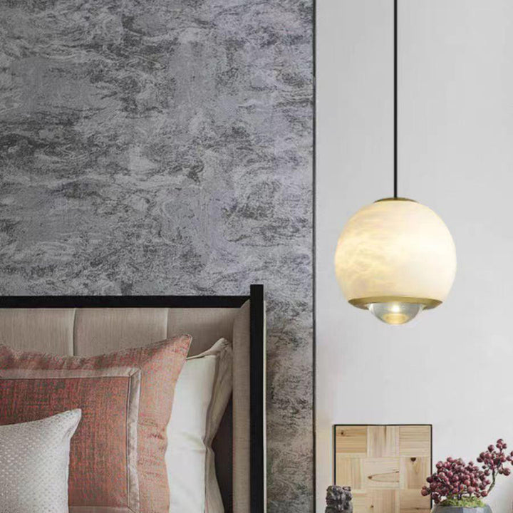 Suspension LED en aluminium et marbre avec globe minimaliste moderne pour chambre 
