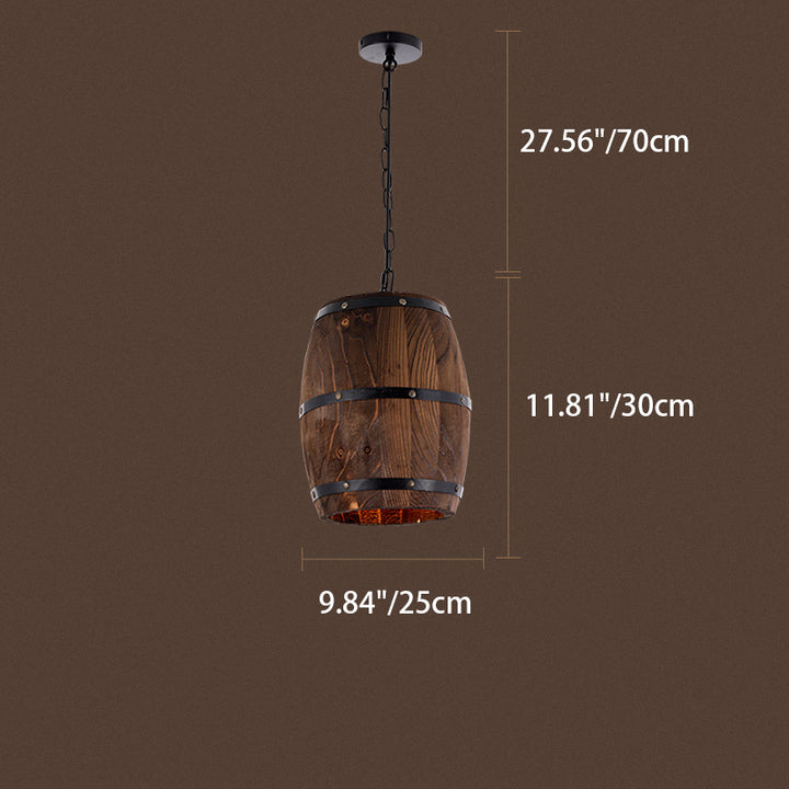 Traditionelle rustikale Fass-Holz-Eisen 1-Licht Pendelleuchte für das Esszimmer 