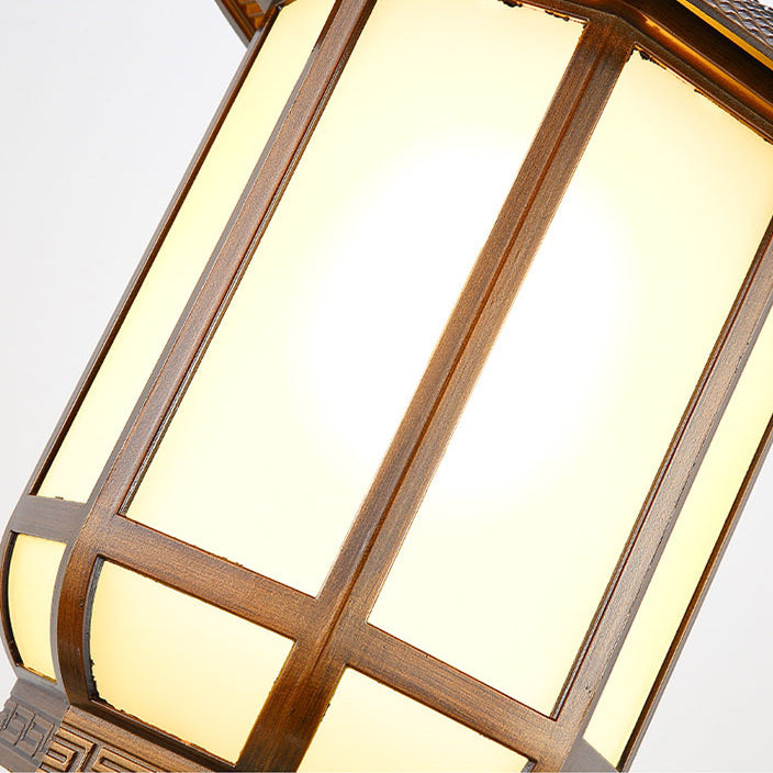 Linterna redonda china tradicional de aluminio hierro vidrio 1-luz colgante para patio exterior 