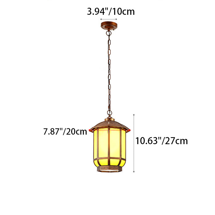 Linterna redonda china tradicional de aluminio hierro vidrio 1-luz colgante para patio exterior 