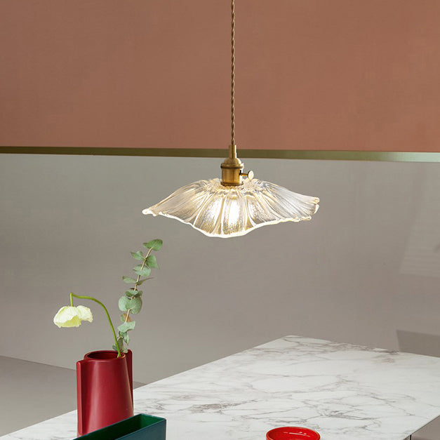 モダンミニマリストラウンドフラワーコーンブラスガラス1ライトペンダントリビングルーム用 