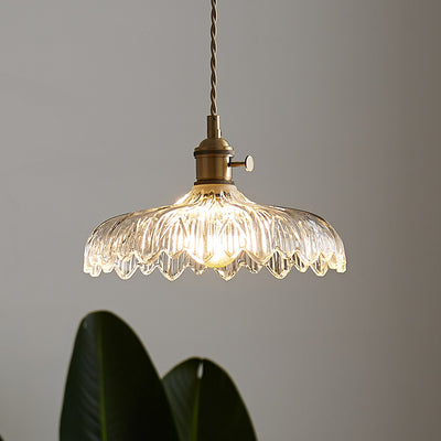 モダンミニマリストラウンドフラワーコーンブラスガラス1ライトペンダントリビングルーム用 