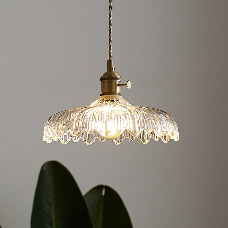 モダンミニマリストラウンドフラワーコーンブラスガラス1ライトペンダントリビングルーム用 