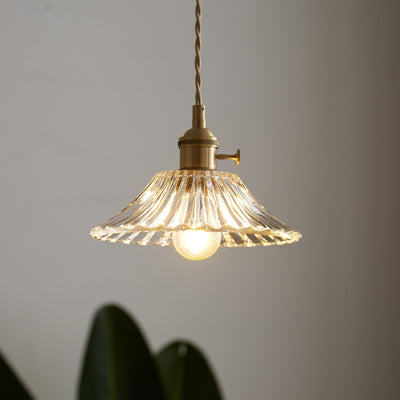 モダンミニマリストラウンドフラワーコーンブラスガラス1ライトペンダントリビングルーム用 