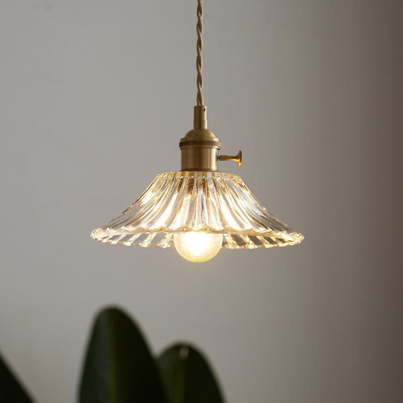 モダンミニマリストラウンドフラワーコーンブラスガラス1ライトペンダントリビングルーム用 