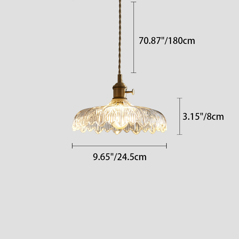 Suspension moderne minimaliste en laiton avec cône de fleurs rond en verre à 1 lumière pour salon 