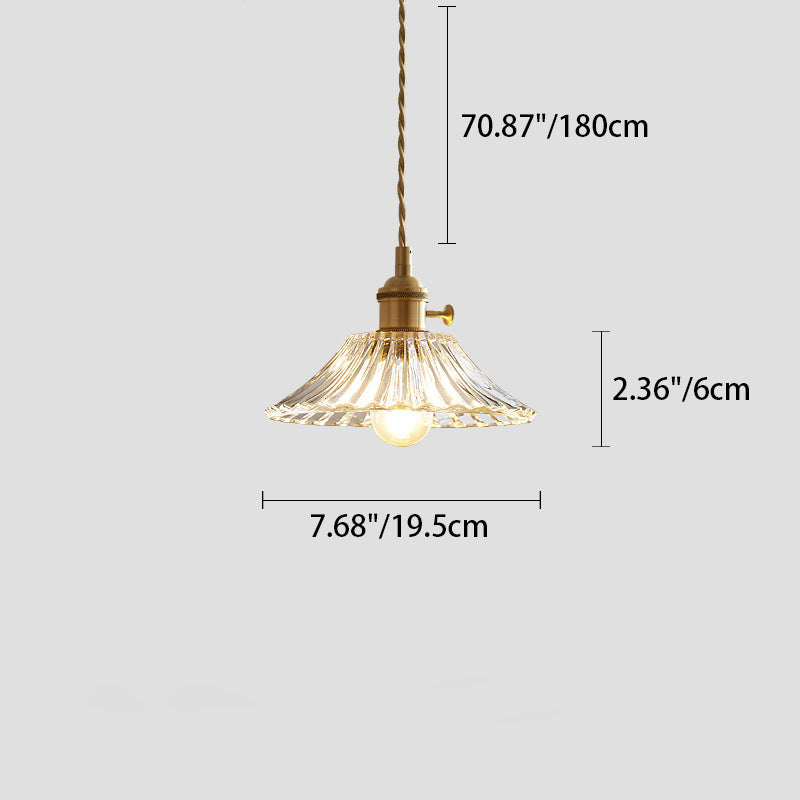 Suspension moderne minimaliste en laiton avec cône de fleurs rond en verre à 1 lumière pour salon 