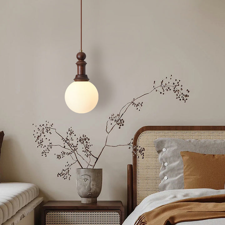 Globe Vintage Traditionnel Dôme Ovale Bois Fer Tissu Verre Suspension 1-Lumière Pour Chambre 