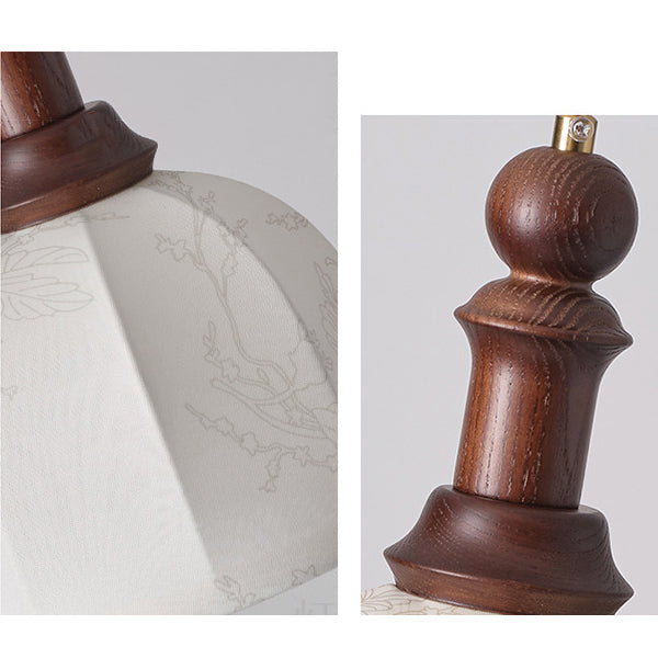 Traditional Vintage Globe Dome Oval Wood Iron Fabric Glass 1-Light Pendant Light For Bedroom