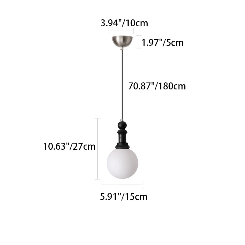 Traditional Vintage Globe Dome Oval Wood Iron Fabric Glass 1-Light Pendant Light For Bedroom