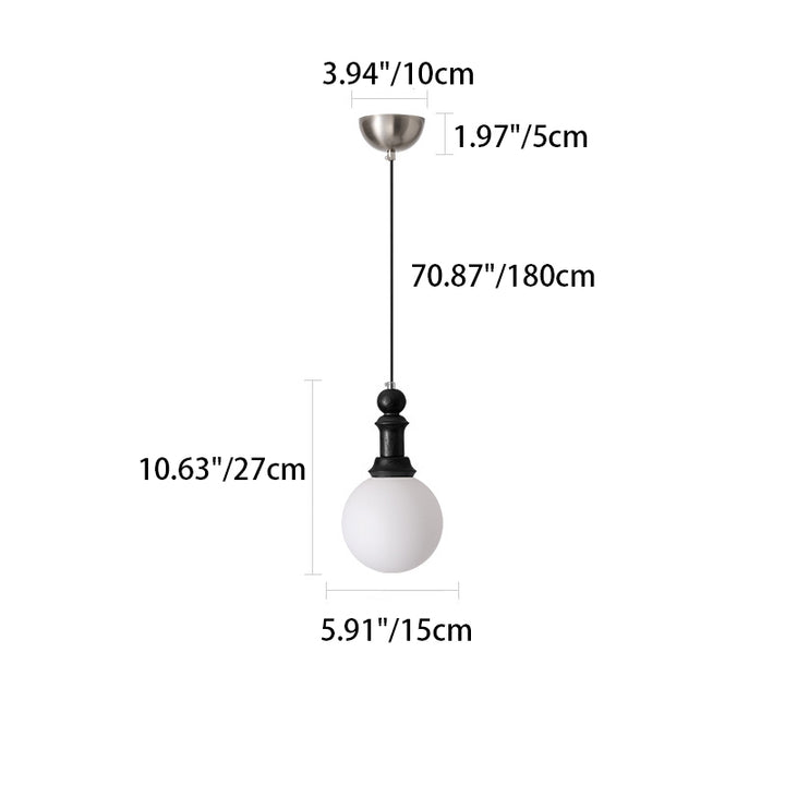 Traditional Vintage Globe Dome Oval Wood Iron Fabric Glass 1-Light Pendant Light For Bedroom