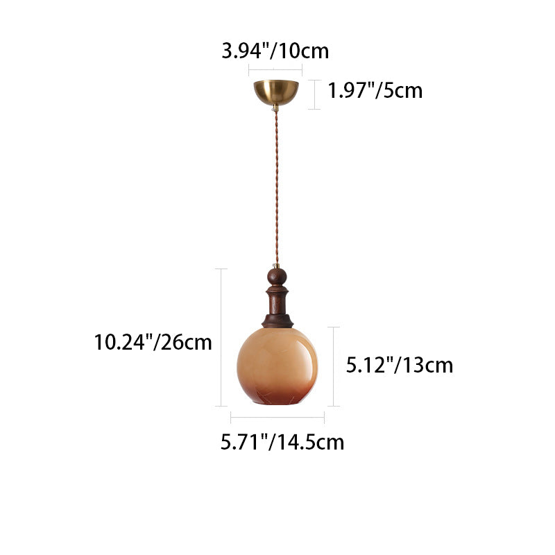 Traditional Vintage Globe Dome Oval Wood Iron Fabric Glass 1-Light Pendant Light For Bedroom