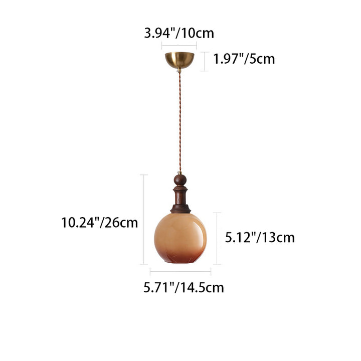Traditional Vintage Globe Dome Oval Wood Iron Fabric Glass 1-Light Pendant Light For Bedroom