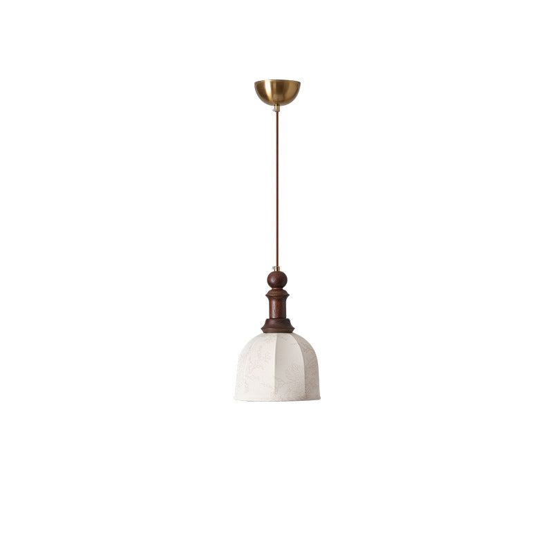 Traditional Vintage Globe Dome Oval Wood Iron Fabric Glass 1-Light Pendant Light For Bedroom