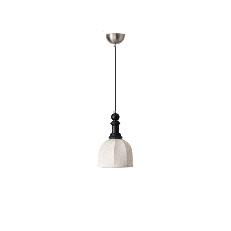 Traditional Vintage Globe Dome Oval Wood Iron Fabric Glass 1-Light Pendant Light For Bedroom