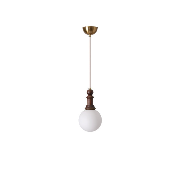 Traditional Vintage Globe Dome Oval Wood Iron Fabric Glass 1-Light Pendant Light For Bedroom