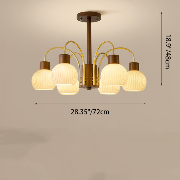 Lámpara de Araña de 6/8 Luces con Pantalla de Vidrio, Marco de Madera Maciza de Hierro Redondo de Rama Retro Contemporánea para Sala de Estar 