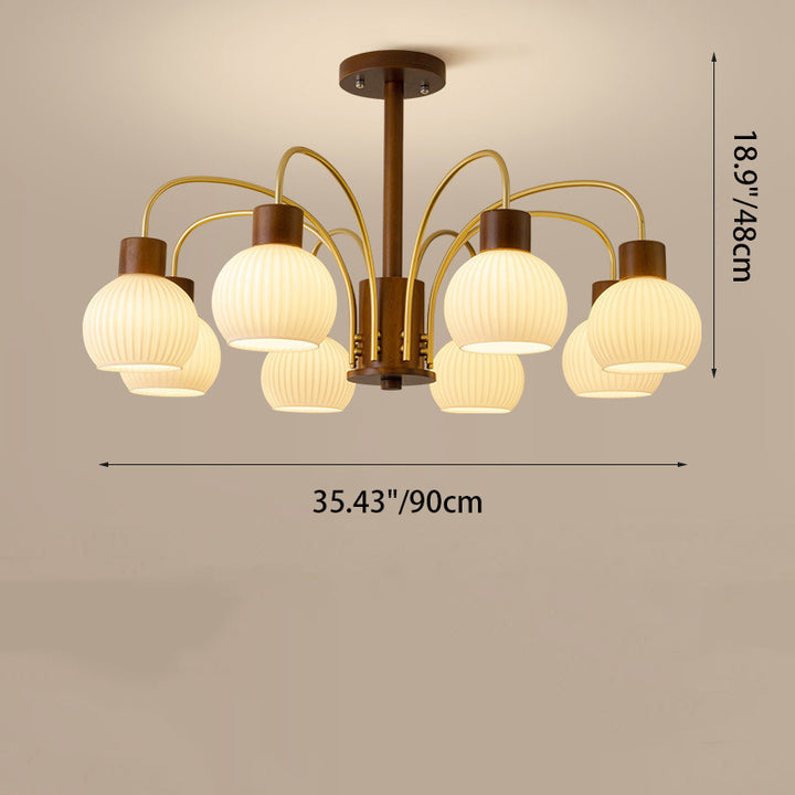 Lámpara de Araña de 6/8 Luces con Pantalla de Vidrio, Marco de Madera Maciza de Hierro Redondo de Rama Retro Contemporánea para Sala de Estar 