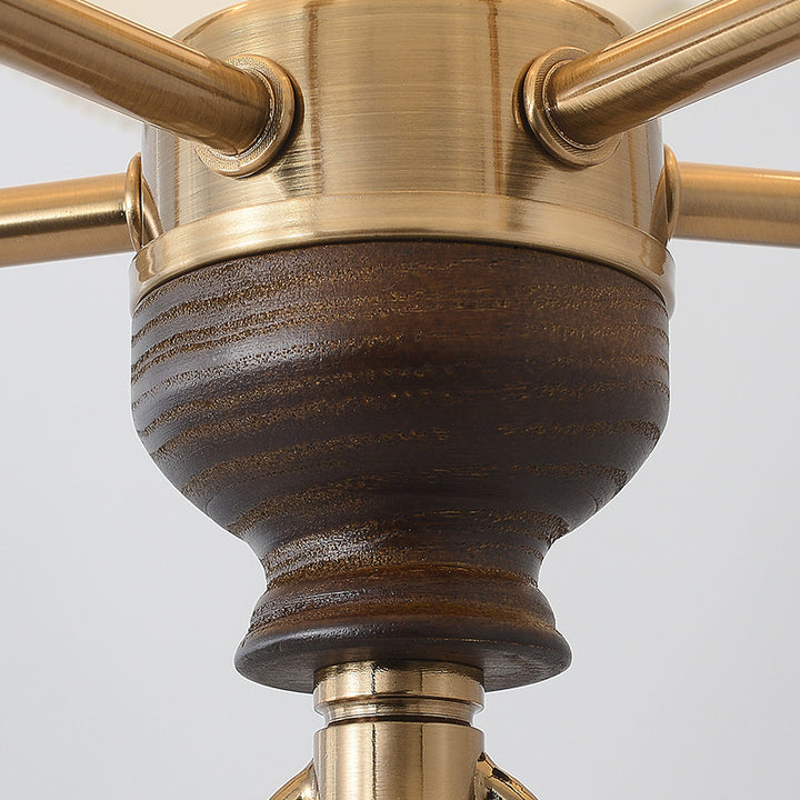 Suspension lumineuse traditionnelle française en forme de fleur ronde en bois massif avec cadre en fer et tissu 4/5 lumières pour salon 