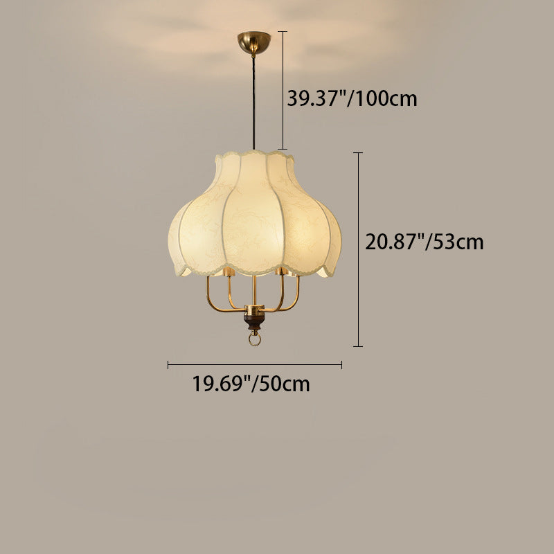 Suspension lumineuse traditionnelle française en forme de fleur ronde en bois massif avec cadre en fer et tissu 4/5 lumières pour salon 