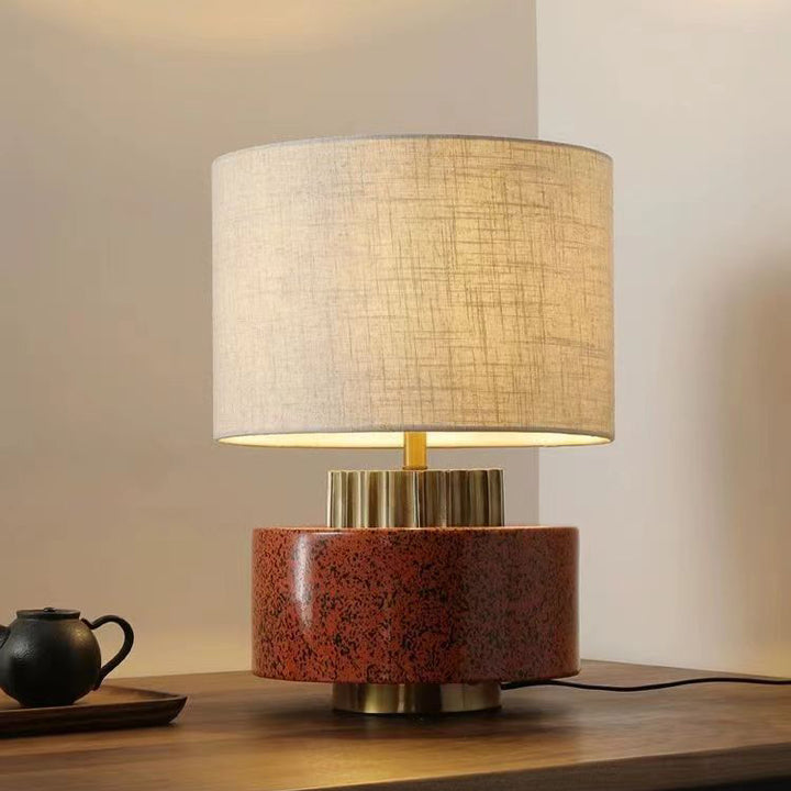 Moderne Art Deco Runde Zylinder Keramik Stoff 1-Licht Tischlampe für das Schlafzimmer 