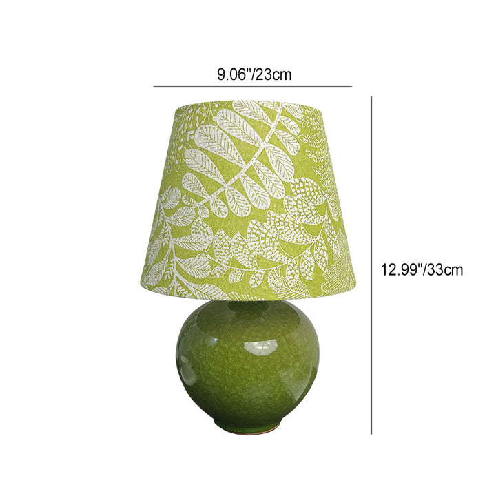 Moderne Art Deco Runde Vase Keramiksockel Blatt Blumenstoffschirm 1-Licht Tischlampe für Wohnzimmer 