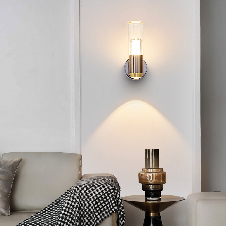 Applique murale LED cylindrique moderne en aluminium, fer et acrylique pour chambre à coucher 