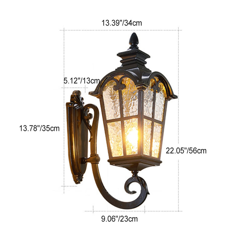 Applique murale extérieure en aluminium à dentelle quadrilatérale européenne traditionnelle avec verre imprimé 1 lumière pour jardin 