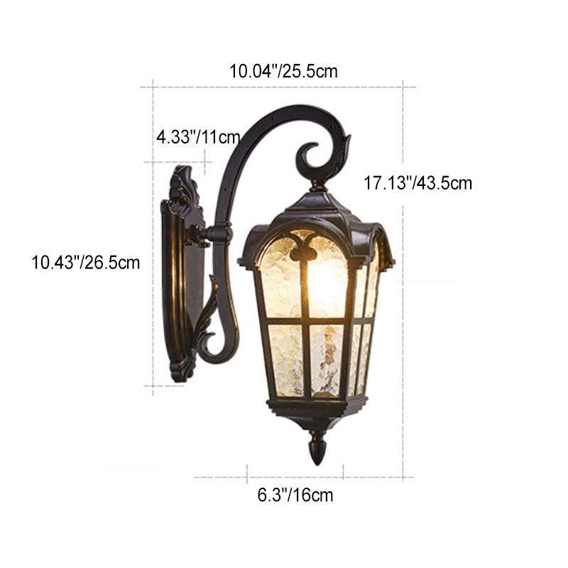 Applique murale extérieure en aluminium à dentelle quadrilatérale européenne traditionnelle avec verre imprimé 1 lumière pour jardin 