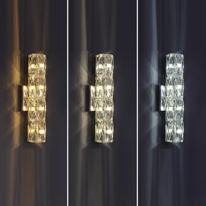 Modern Minimalist Cylindrical Stainless Steel Crystal 2/3/4/6 Light Wall Sconce Lamp For Living Room