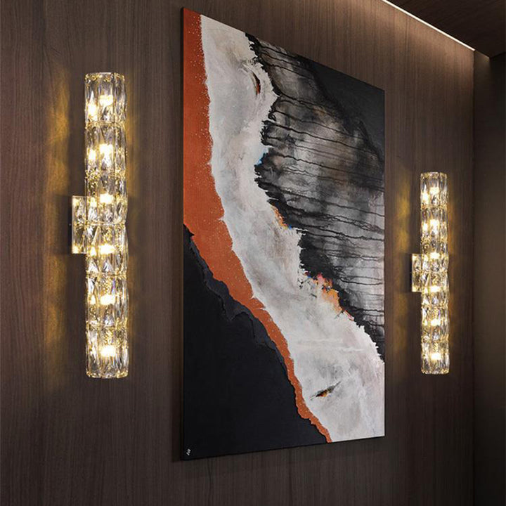 Moderne minimalistische zylindrische Edelstahl-Kristall 2/3/4/6 Licht Wandleuchte für Wohnzimmer 