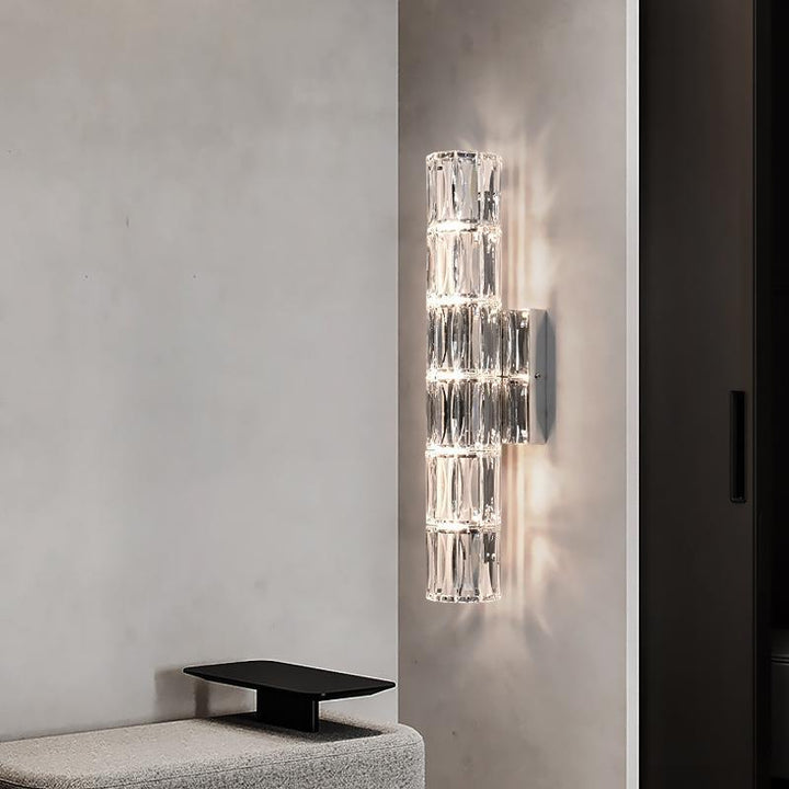 Moderne minimalistische zylindrische Edelstahl-Kristall 2/3/4/6 Licht Wandleuchte für Wohnzimmer 