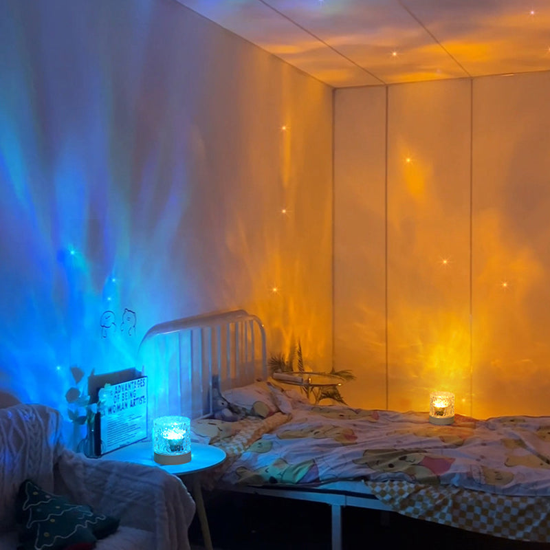Moderne Art Deco Zylinder Projektion Acryl LED Tischlampe für das Schlafzimmer 