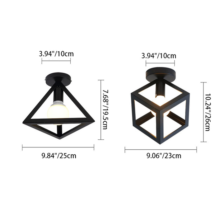 Moderne minimalistische Dreieck-Quadrat-Linie Eisen 1-Licht Semi-Flush Mount Deckenleuchte für den Flur 