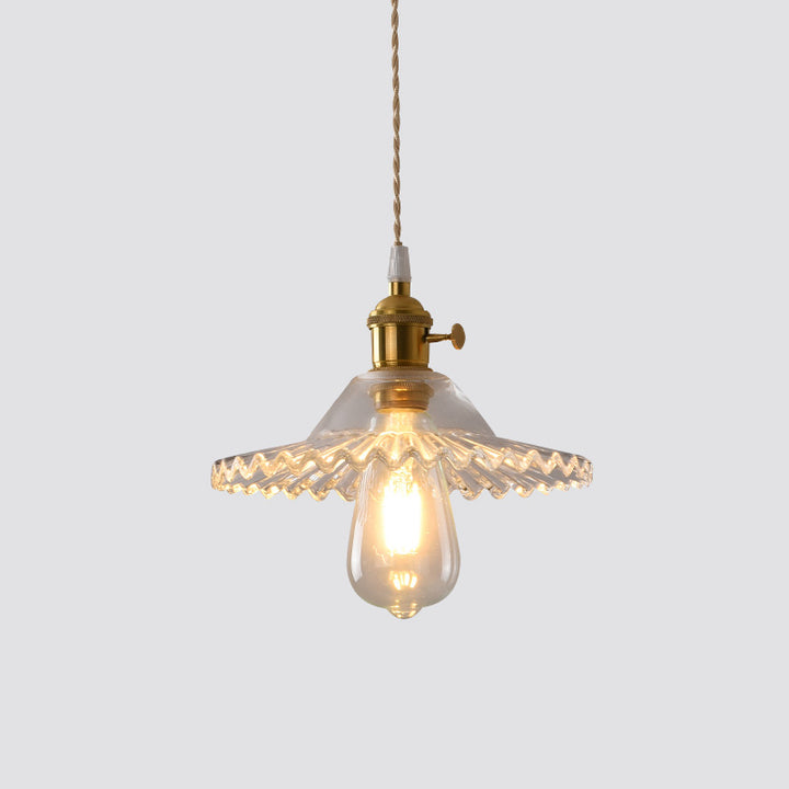Suspension Luminaire en Cuivre à 1 Lumière avec Dôme Rond Plissé en Verre Vintage Traditionnel pour Chambre 