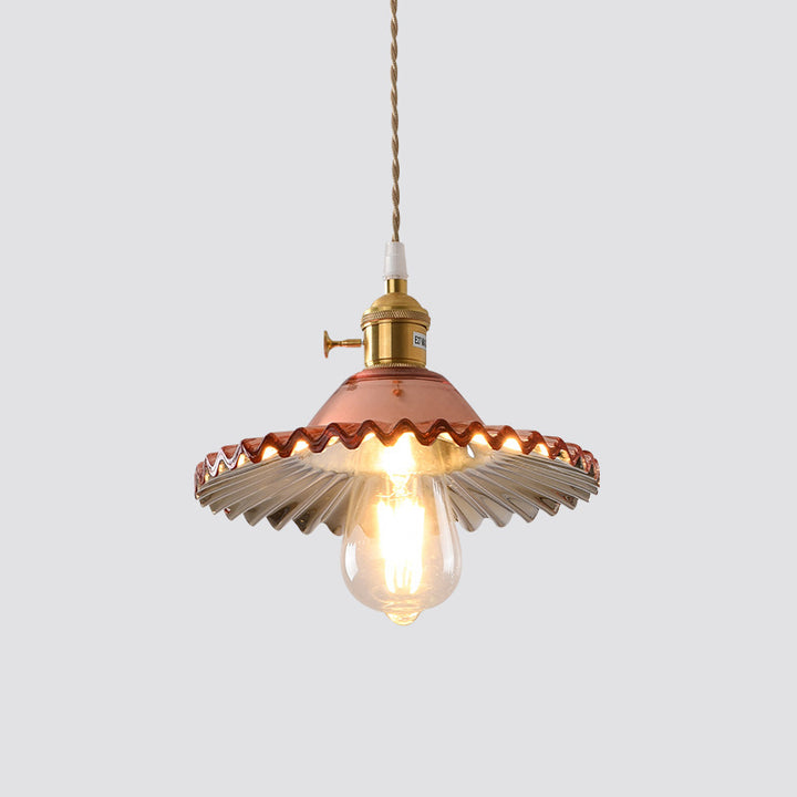 Suspension Luminaire en Cuivre à 1 Lumière avec Dôme Rond Plissé en Verre Vintage Traditionnel pour Chambre 