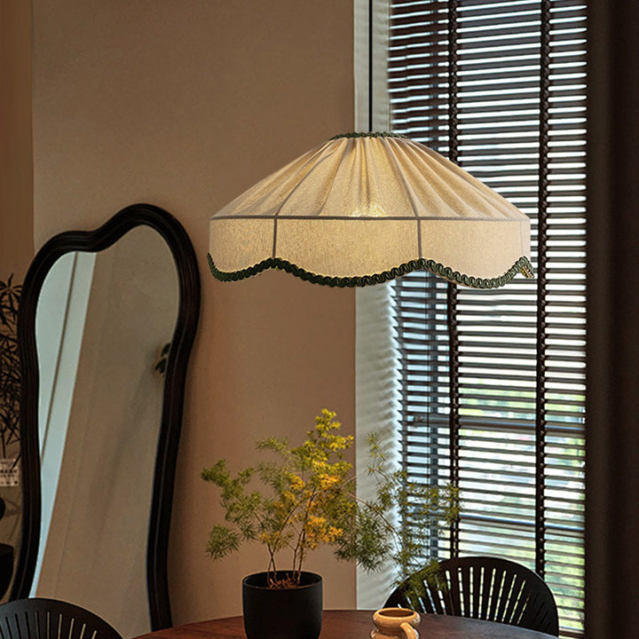 Suspension lumineuse à 1 ampoule en tissu de lin conique rond crème traditionnel français pour salon 