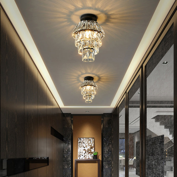 Modern Luxury Round Crystal Iron Frame 1-Light Semi-Flush Mount Ceiling Light For Living Room