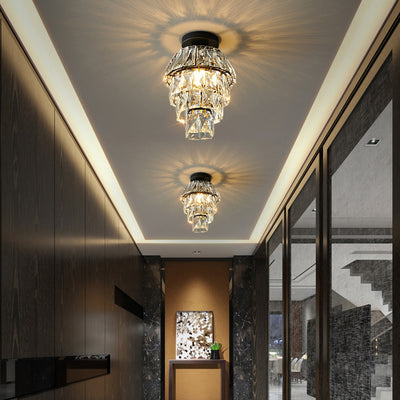 Lustre Plafonnier Semi-Encastré Moderne de Luxe Rond en Cristal avec Cadre en Fer à 1 Lumière pour Salon 