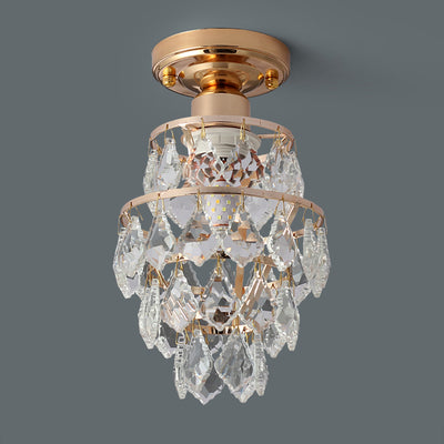 Lustre Plafonnier Semi-Encastré Moderne de Luxe Rond en Cristal avec Cadre en Fer à 1 Lumière pour Salon 