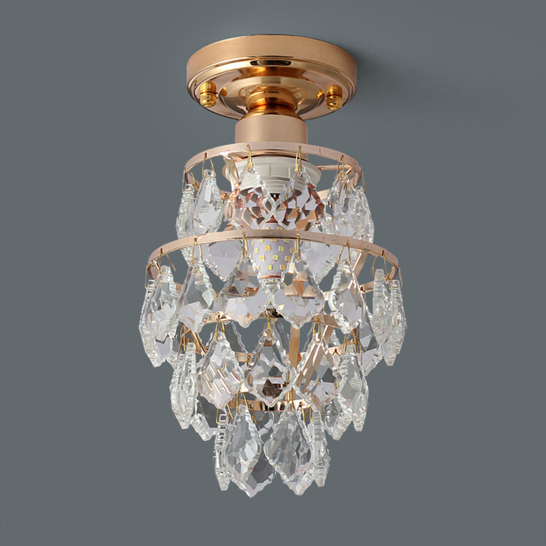 Lustre Plafonnier Semi-Encastré Moderne de Luxe Rond en Cristal avec Cadre en Fer à 1 Lumière pour Salon 