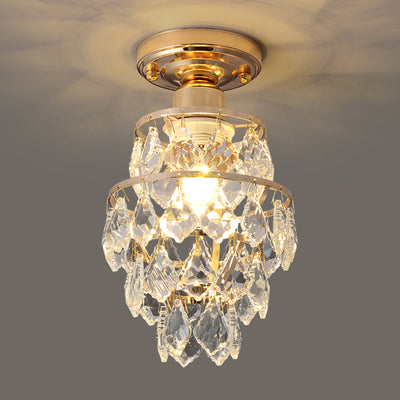 Lustre Plafonnier Semi-Encastré Moderne de Luxe Rond en Cristal avec Cadre en Fer à 1 Lumière pour Salon 