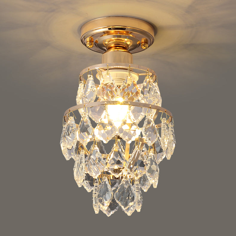Lustre Plafonnier Semi-Encastré Moderne de Luxe Rond en Cristal avec Cadre en Fer à 1 Lumière pour Salon 