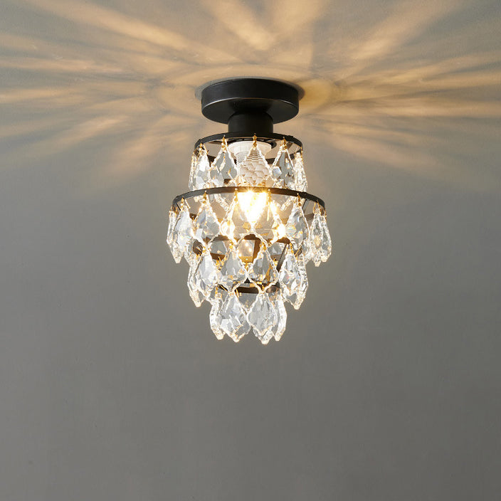 Lustre Plafonnier Semi-Encastré Moderne de Luxe Rond en Cristal avec Cadre en Fer à 1 Lumière pour Salon 