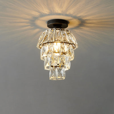 Lustre Plafonnier Semi-Encastré Moderne de Luxe Rond en Cristal avec Cadre en Fer à 1 Lumière pour Salon 