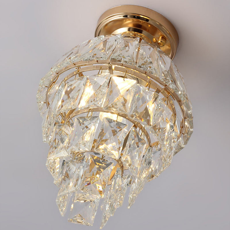Lustre Plafonnier Semi-Encastré Moderne de Luxe Rond en Cristal avec Cadre en Fer à 1 Lumière pour Salon 