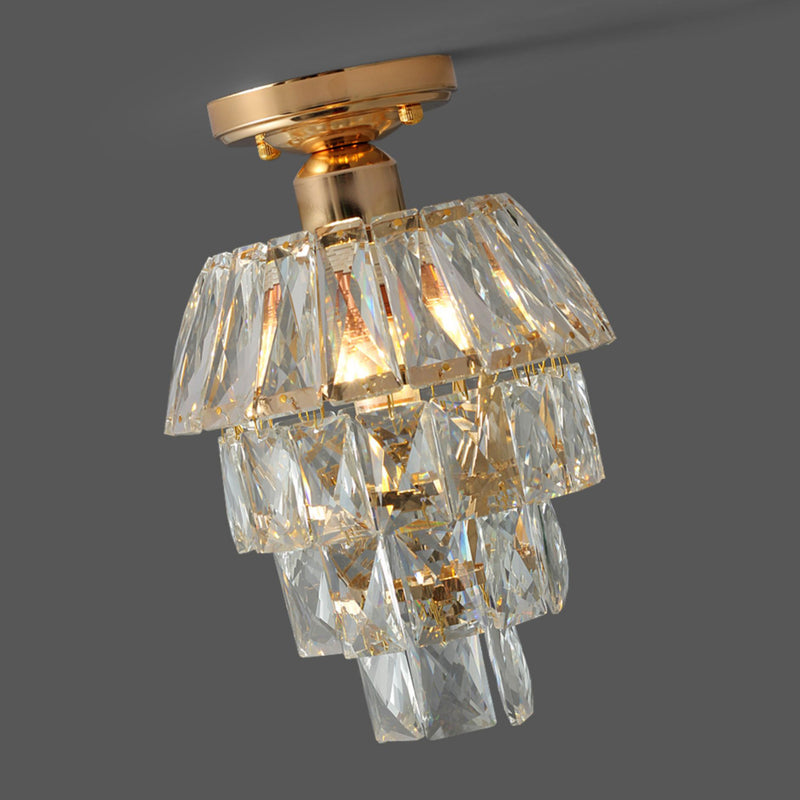 Lustre Plafonnier Semi-Encastré Moderne de Luxe Rond en Cristal avec Cadre en Fer à 1 Lumière pour Salon 
